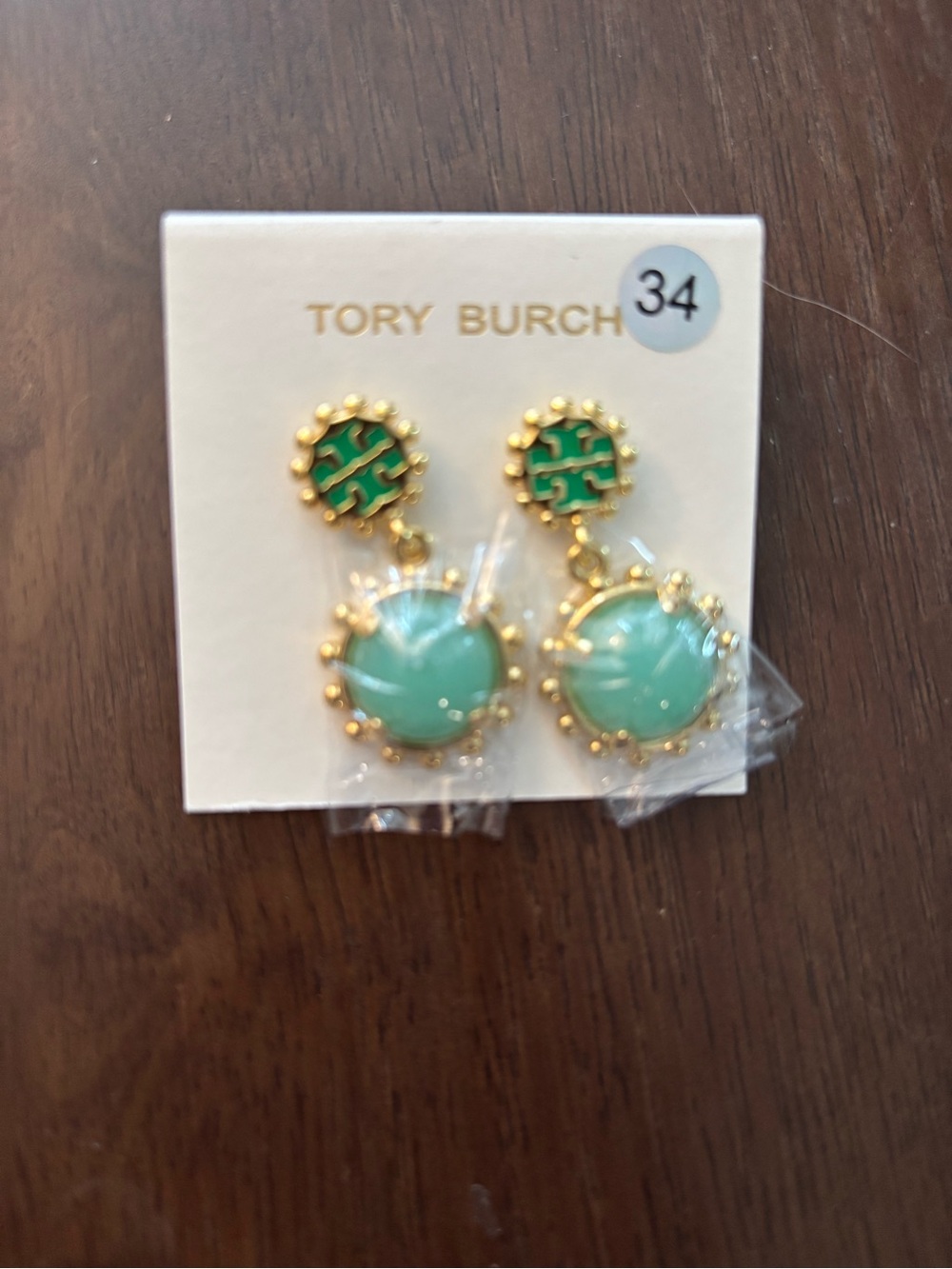Brand new Tory Burch Gold-Tone Earrings with Mint Green Accents